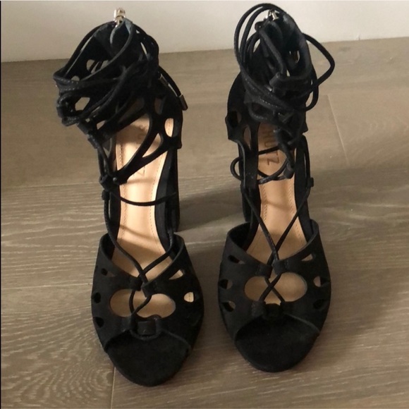 block lace heels